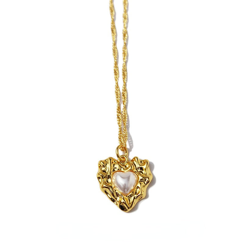 wholesale Collar de clavícula de perla de corazón de oro de cobre